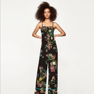 Zara Like New Tropical Floral Print Jumpsuit